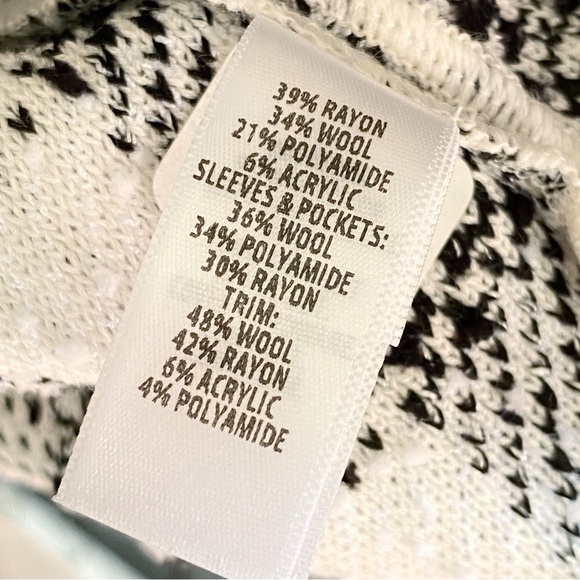 ST. JOHN black white checker print tweed long sleeves open front cardigan jacket - Picture 11 of 13